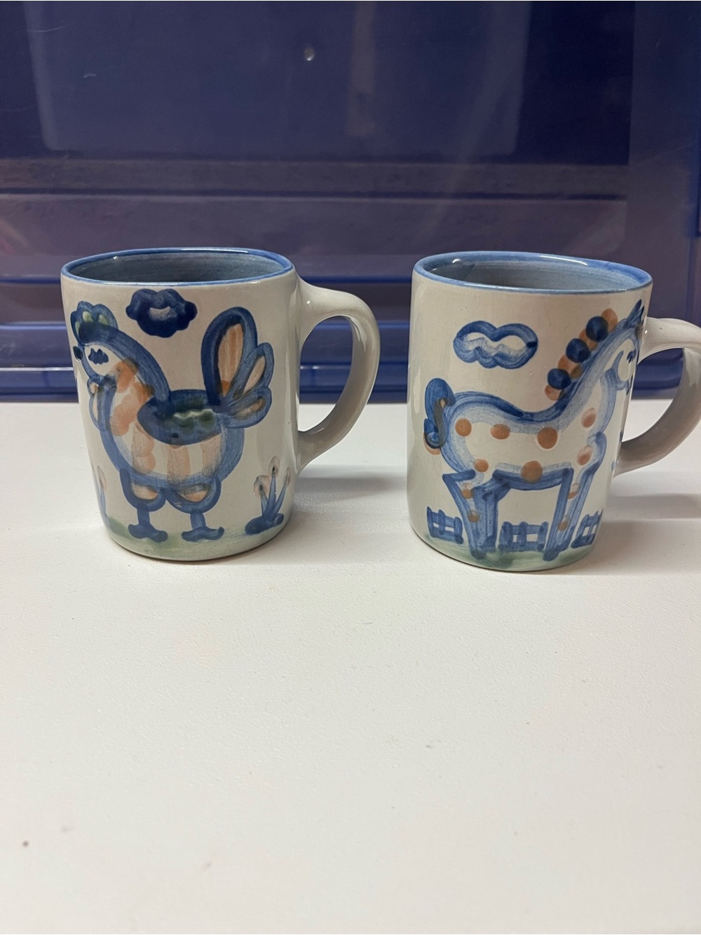MA Hadley Hand-Painted Ceramic Animal Mugs - Blue & Peach